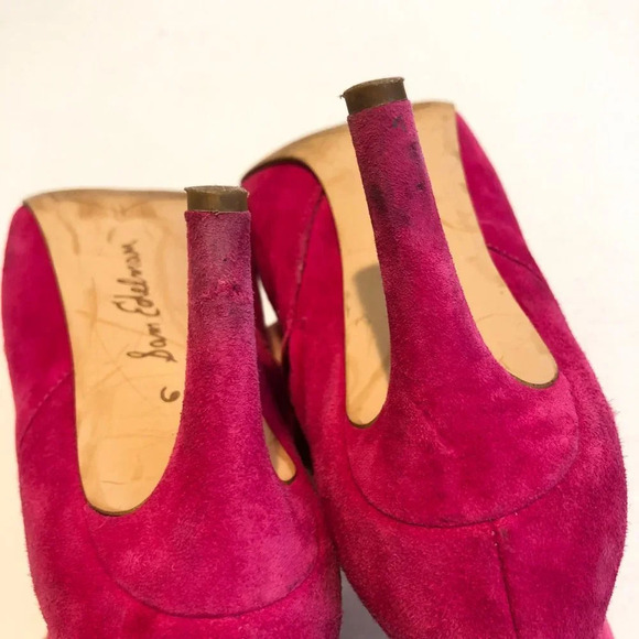 Sam Edelman Colorful Bold Hot Pink Suede Pointed Toe Ankle Booties Women's 6 - Picture 7 of 11